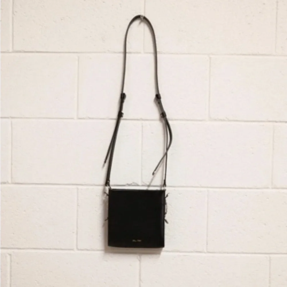 Black Leather Square Crossbody Bag - Unbranded